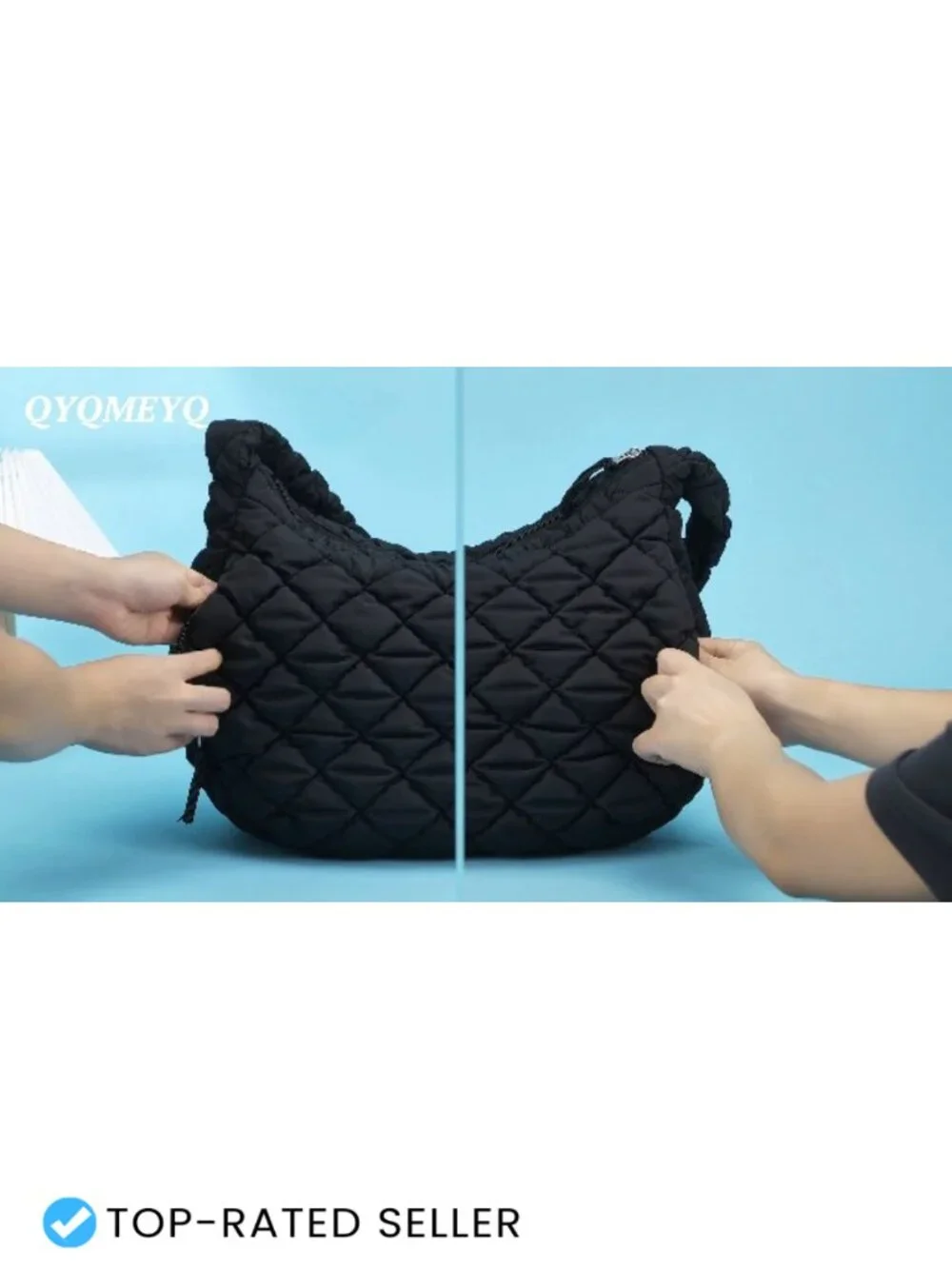 Large Quilted Puffer Tote Bag with Zipper, Nylon Waterproof Lightweight Carryall